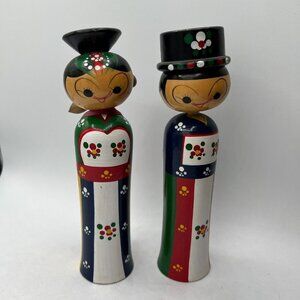 Vintage Korean Kokeshi Bride Groom Wedding Dolls Wood Nodders L9" x W 5 /2"
